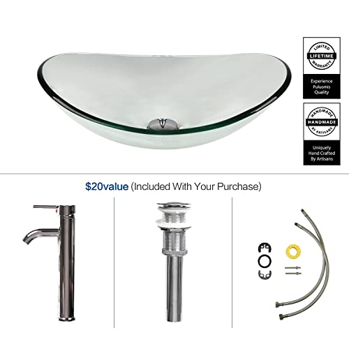 Boat Shape Bathroom Glass Vessel Sink With Chrome Faucet And Pop-Up Drain #TOP2