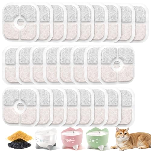 25 Pack Cat Fountain Filter Compatible With Catit PIXI Drinking Fountain Replacement Triple Action Water Filter with Ion-exchange Resin & Activated Carbon White
