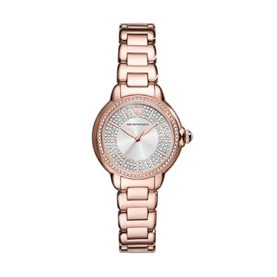 Emporio Armani Orologio Analogico al Quarzo Donna con Cinturino in Acciaio Inossidabile AR11633, Tonalità oro rosa e glitter