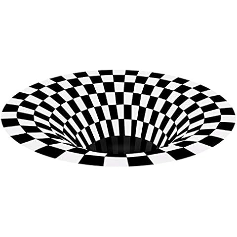 Calayu 3D Carpet, Round Black White Illusion Vortex Carpet Non-Slip Floor Mats Living Room Rug for Floor, Living Room, Bathroom, Hallway, Door Mat Cover