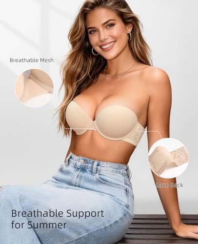 Image of Strapless Push Up Bras for Women Padded Add 1 Cup with Clear Straps