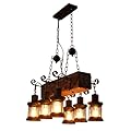 Willbebest Industrial Vintage Farmhouse Wooden Hanging Pendant Island Light Retro Loft Lantern Chandelier 6 Lights Suspension Lighting Fixture for Coffee Shop Restaurant