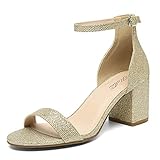  katliu Sandalen Blockabsatz Damen Sandalette High Heels Frauen Sandaletten Fesselriemen Leger Riemchensandalen Sommer(006 Gold, 38 EU)