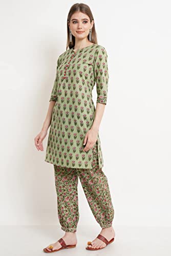 Image of COTLAND Fashions Jaipuri Cotton Straight Kurta and Afghani Salwar (SET) for Women (Bustling Buttons)