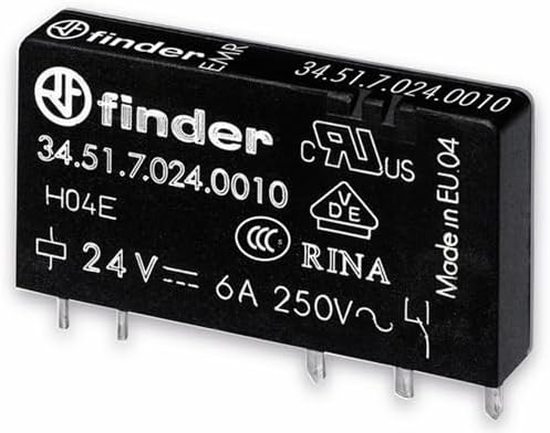 Finder 34.51.7.024.0010, 250 V, Black, 1 Piece Plug-in/Board Relay
