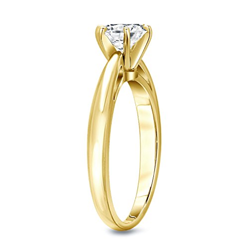 14k Gold Round Diamond Simulant CZ Solitaire Ring 6-Prong(1/4 cttw, Excellent Quality)3