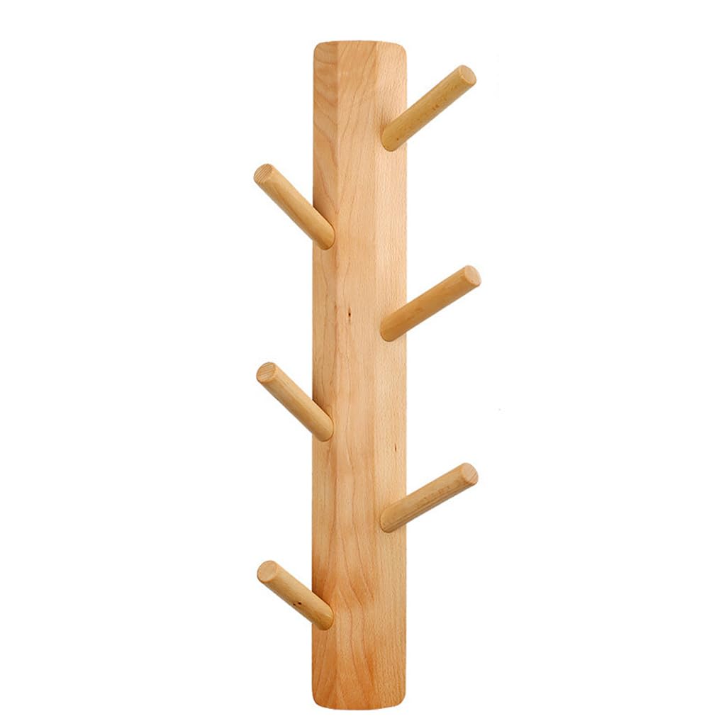 ZHOUXIAO Solid Wood Vertical Coat Rack Wall Mount,Branch Shape Coat Hooks Hanger yellow1