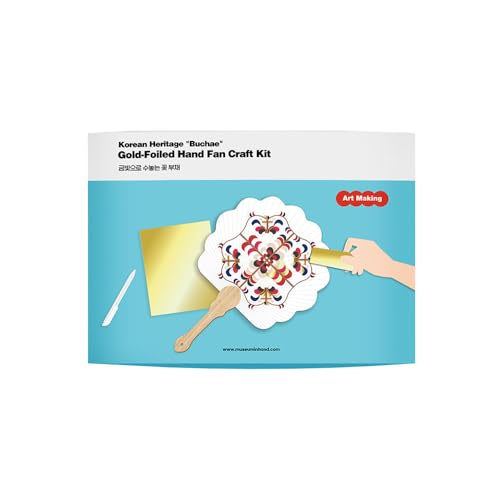 Korean Gold-Foiled Hand Fan Craft Kit – Traditional ‘Buchae’ DIY Cultural Activity, Souvenir Gift