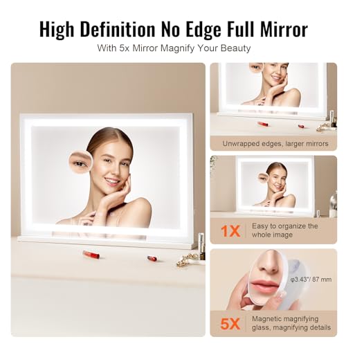 Espejo con luces LED VEVOR para maquillaje profesional con aumento 5X y USB 5