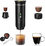 KRYSTHIA Tragbare Espressomaschine, Wiederaufladbar & Kabellos für Reisen & Camping, Kompatibel mit Gemahlenem Kaffee und NS Kapseln, Batteriebetrieb für Wandern, Wohnmobil, Büro (Schwarz)