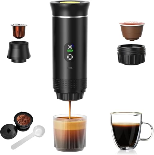 KRYSTHIA Máquina de café expreso portátil, recargable e inalámbrica para viajes y camping, compatible con café molido y cápsulas NS, funciona con pilas para senderismo, autocaravana, oficina (negro)