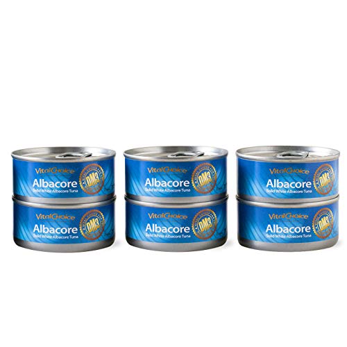 Vital Choice Albacore Tuna Can 6-Pack â€“ Natural, Wild-Caught Canned Tuna â€“ Gluten-Free, Dolphin-Safe, Low-Sodium, Certified Kosher and Sustainable Tuna, In Organic Extra Virgin Olive Oil, 3.75 oz. Cans (Pack of 6)