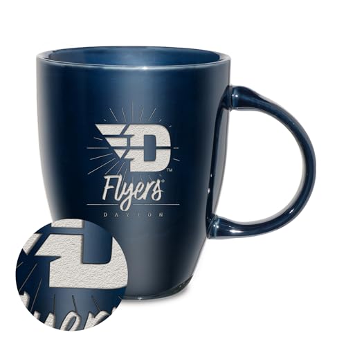 Rico Industries NCAA Dayton Flyers Sunburst Navy 18oz Laser Engraved Ceramic Lustre Mug