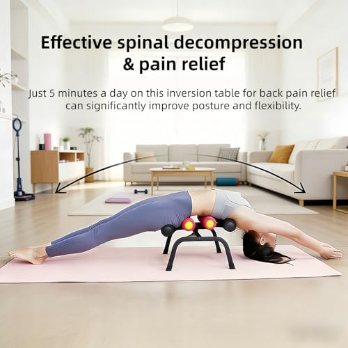 Mini Inversion Table with 8 Massage Rollers, Back Stretching Machine & Back Popper, 400LBS Capacity Spinal Decompression Table for Home Gym - Thumbnail 4