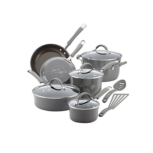 Rachael Ray - 16802 Rachael Ray Cucina Nonstick Cookware Pots and Pans Set, 12 Piece, Sea Salt Gray