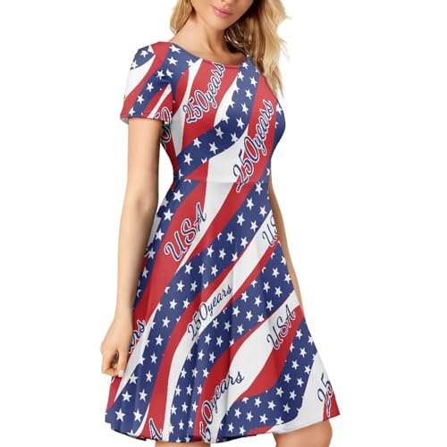 Image of HUGS IDEA Womens Puffy Swing Midi Dress Round Neck Short Sleeve Party A-Line Dresses