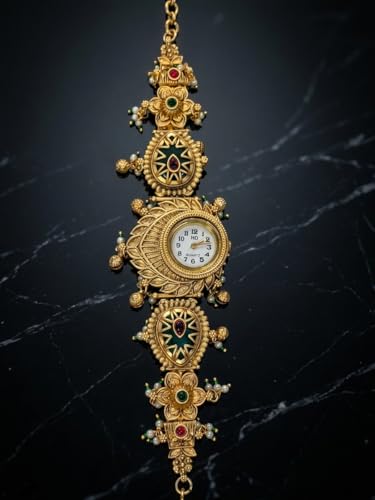 Image of Fancy Golden Kashmiri Jewellery Bracelet Analog Wrist Watch for Women and Ladies - J&K001