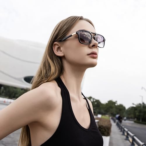Retro Aviator Sunglasses for Women Men Square Frame Rectangle Trendy Sun Glasses