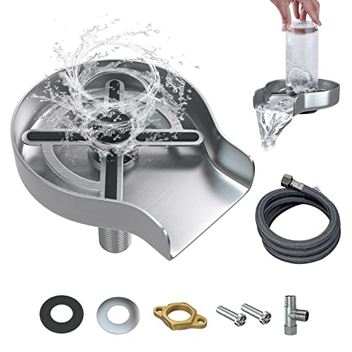 Suntage Metal Glass Rinser For Kitchen Sink Faucet, Cup Washer Sink Attachment, Glass Cup Cleaner, Cup Bottle Washer, Automatic Glass Washer For Bar Sink, Stainless Steel, Brushed Nickel Finish #TOP7