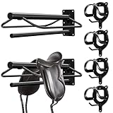 Paterr 6 Pack Saddle Rack Wall Mount with Pad Bar Horse Bridle Rack Metal Bracket Bridle Hooks Detachable Portable Saddle Stand Tack Storage for Western Horse Trailer Stall Supplies Accessories