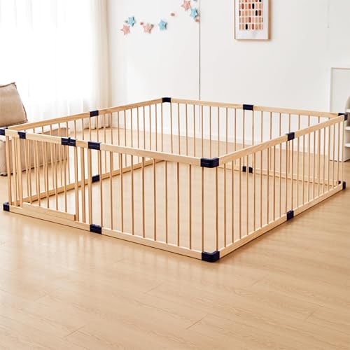 Image of Playpen for Babies and Toddlers,Baby Playpen Fence Yard Wood,Wooden Baby Playpen for Babies and Toddlers,Wooden Baby Play Fence Yard Play Area (140X200)