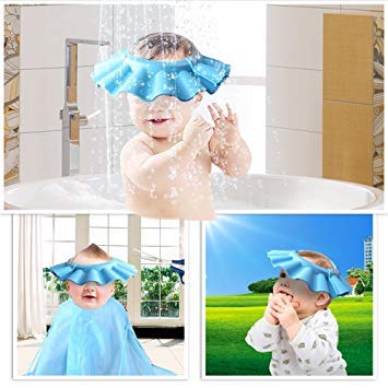 Safe Shampoo Shower Bathing Protection Bath Cap Soft Adjustable Visor Hat For Toddler, Baby, Kids, Children Blue #TOP5