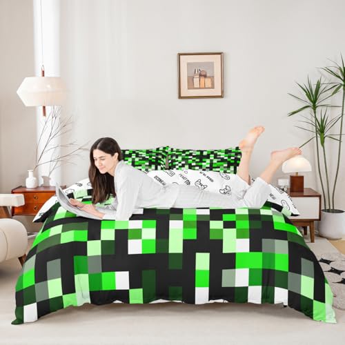 Housse de couette pixelisée verte pour remplacer un linge de lit terne et difficile à laver - 4