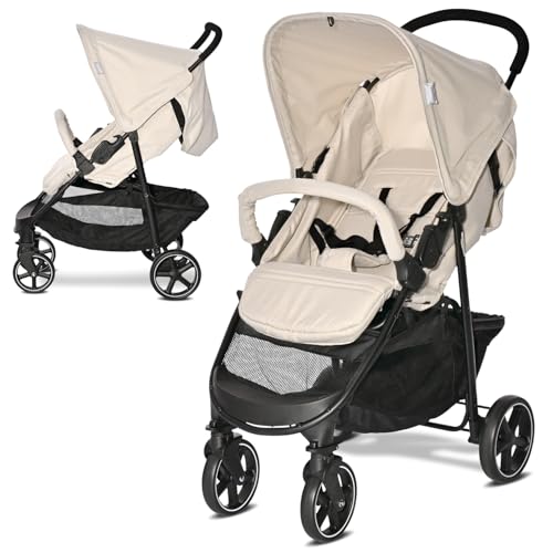 Lorelli Kinderwagen Rome, Reisebuggy, Baby Buggy klein zusammenklappbar, Leicht, Nur 7 kg, Kompakter Sportsitz bis 15kg, Kinderbuggy mit 5-Punkt-Sicherheitsgurt, Beige