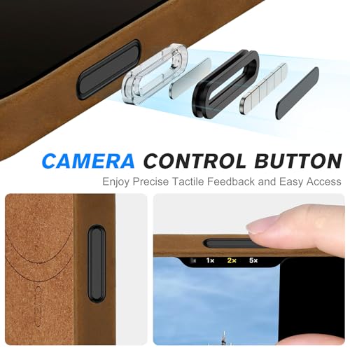 SHIELDON Case for iPhone 16 Pro Max 6.9", Top Grain Crazy Horse Leather, [Camera Button Updated], Magnetic Wireless Charging, Anti-Scratch, Non-Slip Slim Case with Metal Buttons - Crazy Horse Brown - Thumbnail 4