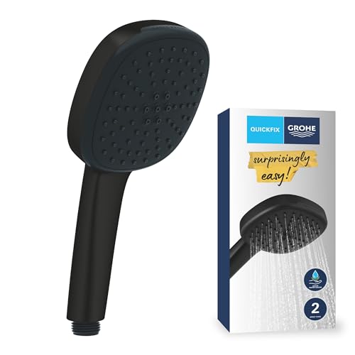 GROHE Vitalio 110, Duschkopf wassersparend, 8l pro Min (Handbrause 2 Strahlarten, per Drehregler verstellbar, Universalanschluss, Silikonring schützt Duschbrause bei Stürzen), rund, schwarz, 263972431
