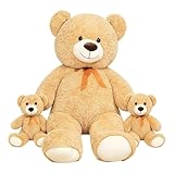 SNOWOLF Teddybär Kuscheltier 1 Riesen Teddy 130cm mit 2 Klein Plushie Teddy Bär 35cm Plüschtier Puppe Geschenk für Kinder Jungen Mädchen Geburtstag Weihnachten Valentinstag (Hellbraun)