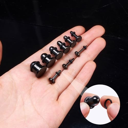 18Pcs 14G-00G Ear Gauges Stretching Kit Stainless Steel Plugs With Rubber Rings Short Taper Expander Set for Men Women3