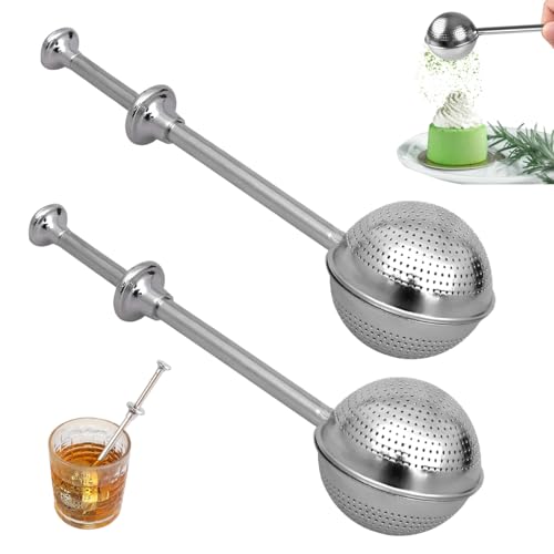 2 PCS Tea Infuser & Flour Duster Wand, Stainless Steel Loose Leaf Tea Strainer with Handle, Fine Mesh Powder Sugar Shaker Sifter for Baking, Cocoa, Spices, Coffee