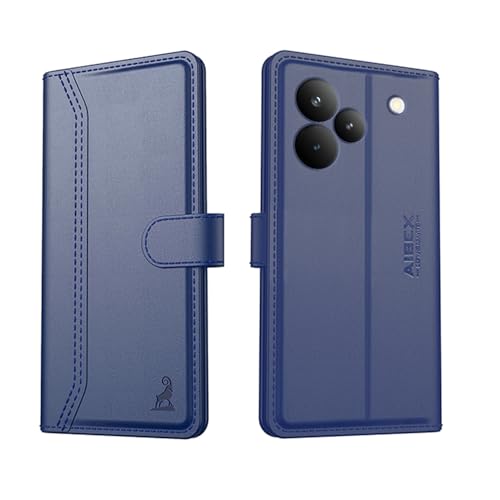 Image of AIBEX Compatible for Realme P4 5G Flip Cover Leather Finish with Magnatic Closure | Inside TPU with Card Pockets | Wallet Stand | Complete Protection Flip Case - Blue