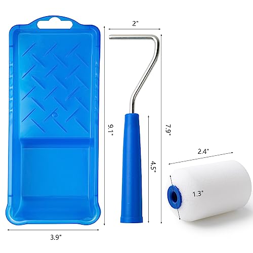 Mister Rui Foam Paint Roller, 2 Inch Mini Paint Roller Kit 8 Pcs, Touch Up Small Paint Roller For Painting Wall, Door, Cabinet (High Density Foam Roller Cover*6, Paint Tray And Roller Frame) #TOP3