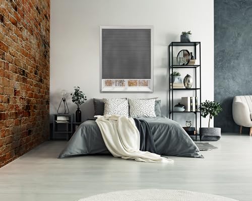Redi Shade No Tools Easy Lift Trim-at-Home Cordless Pleated Light Filtering Fabric Shade Gray, 30" W x 64" L (Fits Windows 19 in - 30 in)