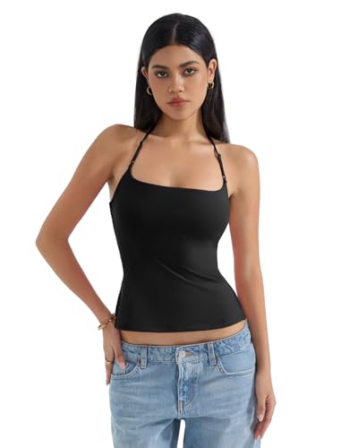SUUKSESS Women Halter Double Lined Tank Top Backless Going Out Camisole Crop Top2
