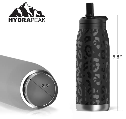 Hydrapeak Artisan 32Oz Insulated Water Bottles With Straw Lids | Leak-Proof And Vacuum Insulated, Double Walled Stainless Steel Water Bottles Featuring Chic And Stylish Designs (Black Leopard) #TOP4
