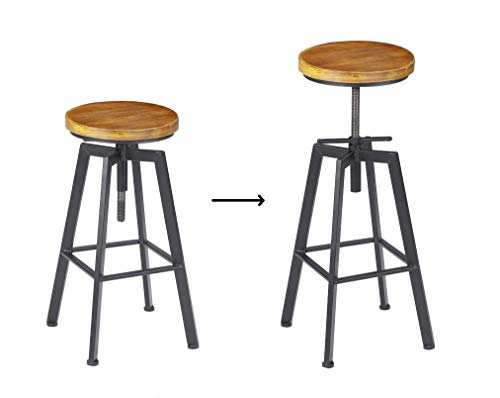 Vilavita 2-Set Bar Stools, 24.8 Inch To 30.8 Inch Adjustable Height Swivel Counter Height Bar Chair, Retro Finish Industrial Style Wood Barstools #TOP4