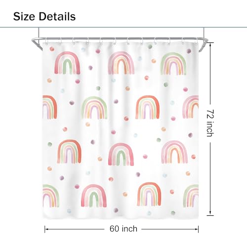 Image of Kids Rainbow Shower Curtain for Girls Cute Girly Polka Dot Shower Curtain | Toddler Nursery Child Bathroom Set Modern Minimalist Aesthetic Curtain Bathtub Accessories Decor 60Wx72L