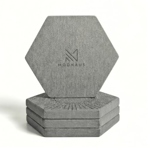 MODHAUS Stone Coaster Set of 4 – Super Absorbent Diatomite Coaster for Drinks, Cup Coasters with Non-Slip & Heat-Resistant – Protects Furniture from Stains (Hexagon, Moonlit Slate)
