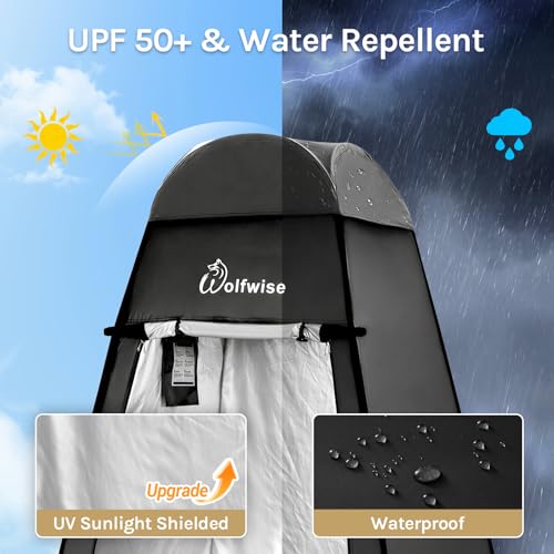 Image of Wolfwise Pop Up Changing Tent Pro for Camping, Portable Shower Tents with Removable Floor & Rain Fly, Outdoor Silver Coating Privacy Toilet Bathroom Dressing Instant for Beach