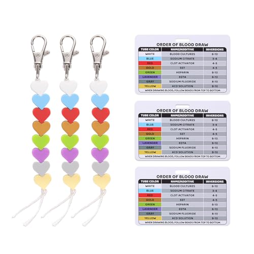 3pcs Order of Blood Draw Beads and 3pcs Reference Cards, Order of Blood Draw Badge Card Badge Reel Phlebotomy Essentials for Nurse Student Practitioner Grad Gift Nursing School Supplies