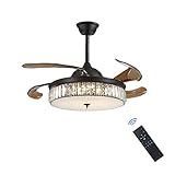 Crystal Ceiling Fan Lights LED Chandelier, Siljoy 42 inch Modern Reverse Retractable Fan 3 Light...