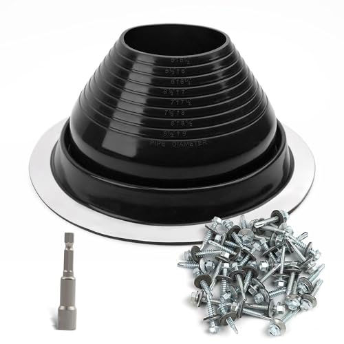 #6 High Temp Silicone Metal Roof Pipe Flashing Boot - Black Roof Vent Boot for Pipe OD 5" to 9" - Roof Vent Cover for Stove Pipe, Chimney, HVAC Ducts & Plumbing Vents with Roofing Screws & Hex Socket