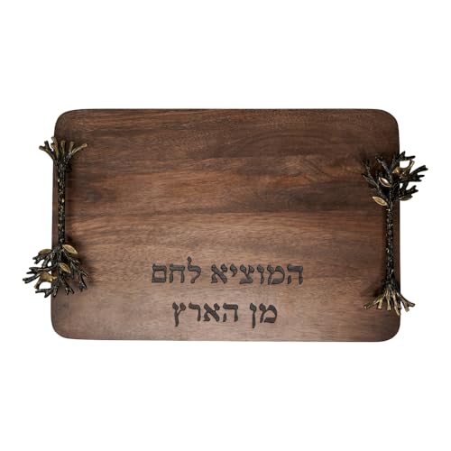 Tabla rectangular de madera con asas esculpidas miniatura 1