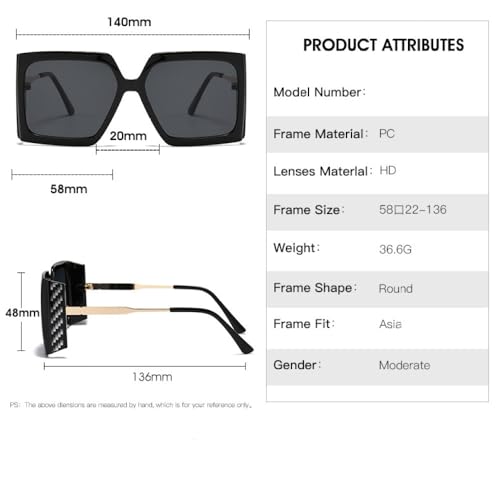 Lunettes de soleil carrées de luxe pour femmes vintage et grandes