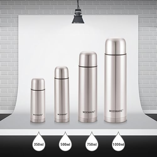 Image of MODWARE Bullet DLX Stainless Steel Double Walled Insulated Vaccum Flask Water Bottle, Rust & Leak Proof Thermos, BPA Free, Hot & Cold Beverages for Upto 24 Hours for Office, Gym, Travel - 500 ML