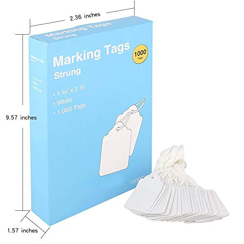 Price Tags With Strings Attached, 1000Pcs Marking White Merchandise Hang Tags Labels For Goods Gifts Jewelry Clothing Garage Yard Rummage Sale Supplies 1-3/8 X 2-1/8 (1.37X2.16) Inch #TOP1