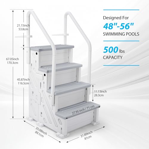 Winnergo Pool Ladder, 4-Step Pool Stairs Safety Ladder with Double Handrails and Non-Slip Steps for 48-56 Inch Above-Ground and Inground Pools 500lbs Capacity, White - Thumbnail 2